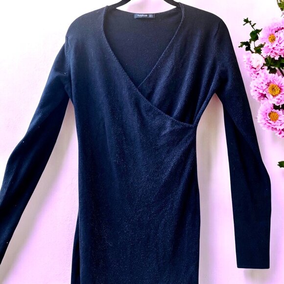 Patti Boutik Black Bodycon Dress Long Sleeve V-Neck Cross-Over Womens Large - Picture 4 of 14